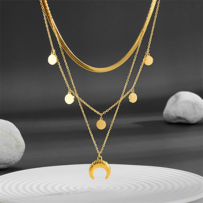 Triple Layer Moon & Coin Gold Necklace