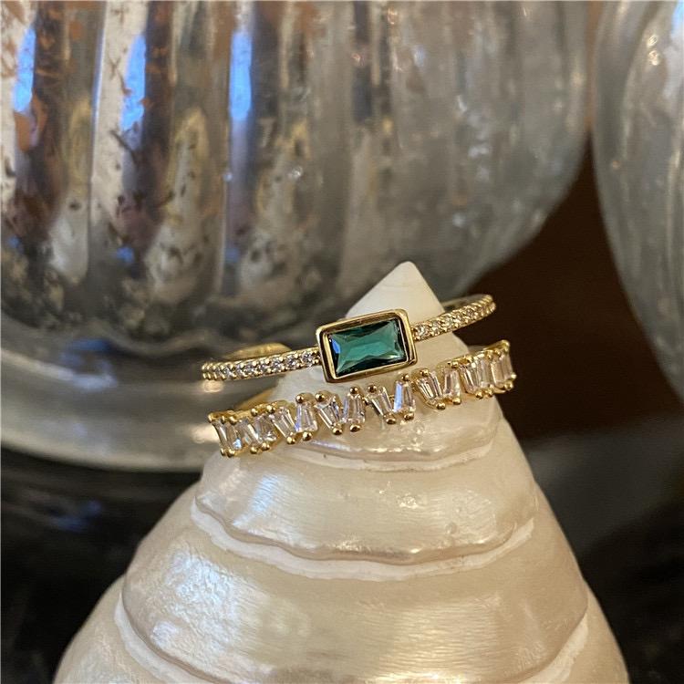 Emerald Crystal Double Band Ring