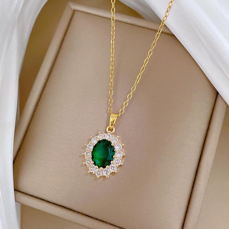 Emerald Halo Pendant Necklace