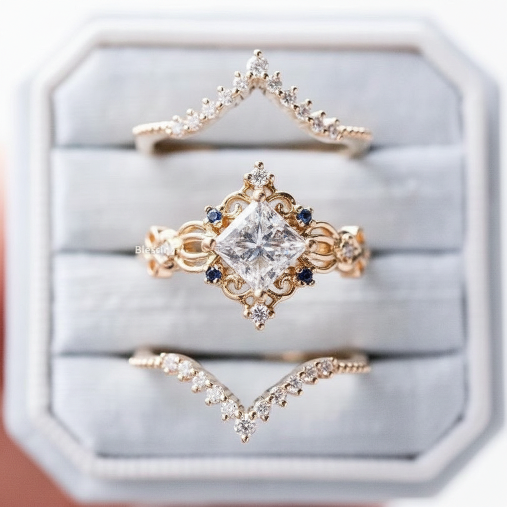 Vintage Crown Ring Set – clean white background product shot