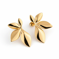 Gold Petal Flower Stud Earrings - white background