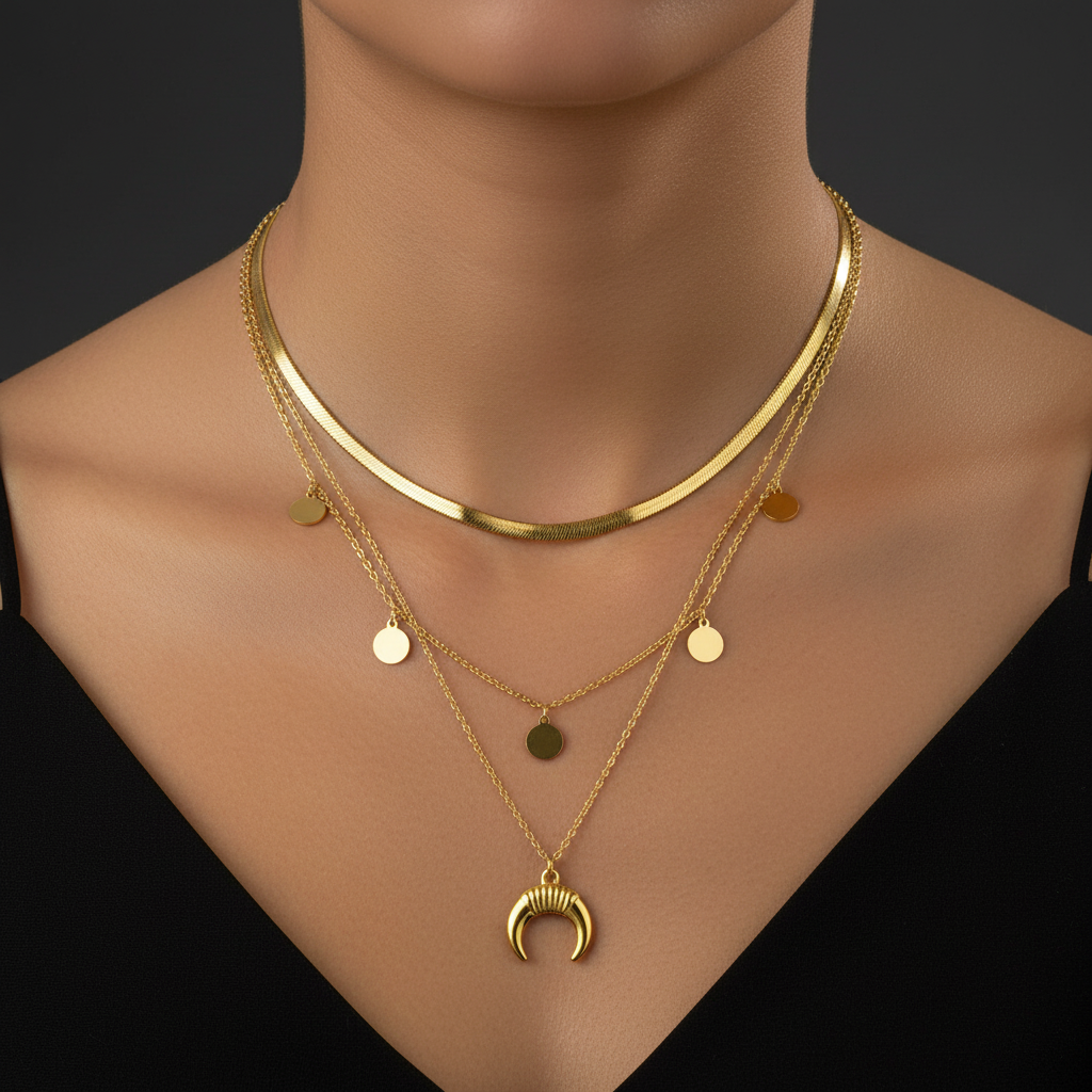 Luna Triple Layer Necklace - on neck editorial shot