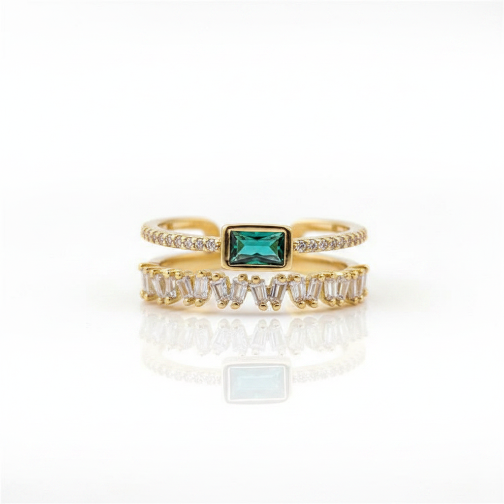 Emerald Crystal Double Band Ring - white background