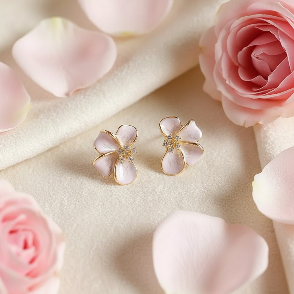 Blossom Petal Stud Earrings with rose petals