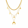 Triple Layer Moon & Coin Gold Necklace - white background
