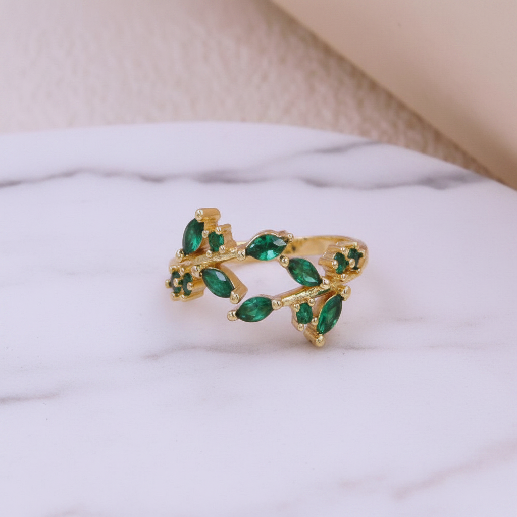 Emerald Vine Open Ring - marble background