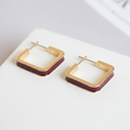 Burgundy Enamel Gold Geometric Stud Earrings detail shot