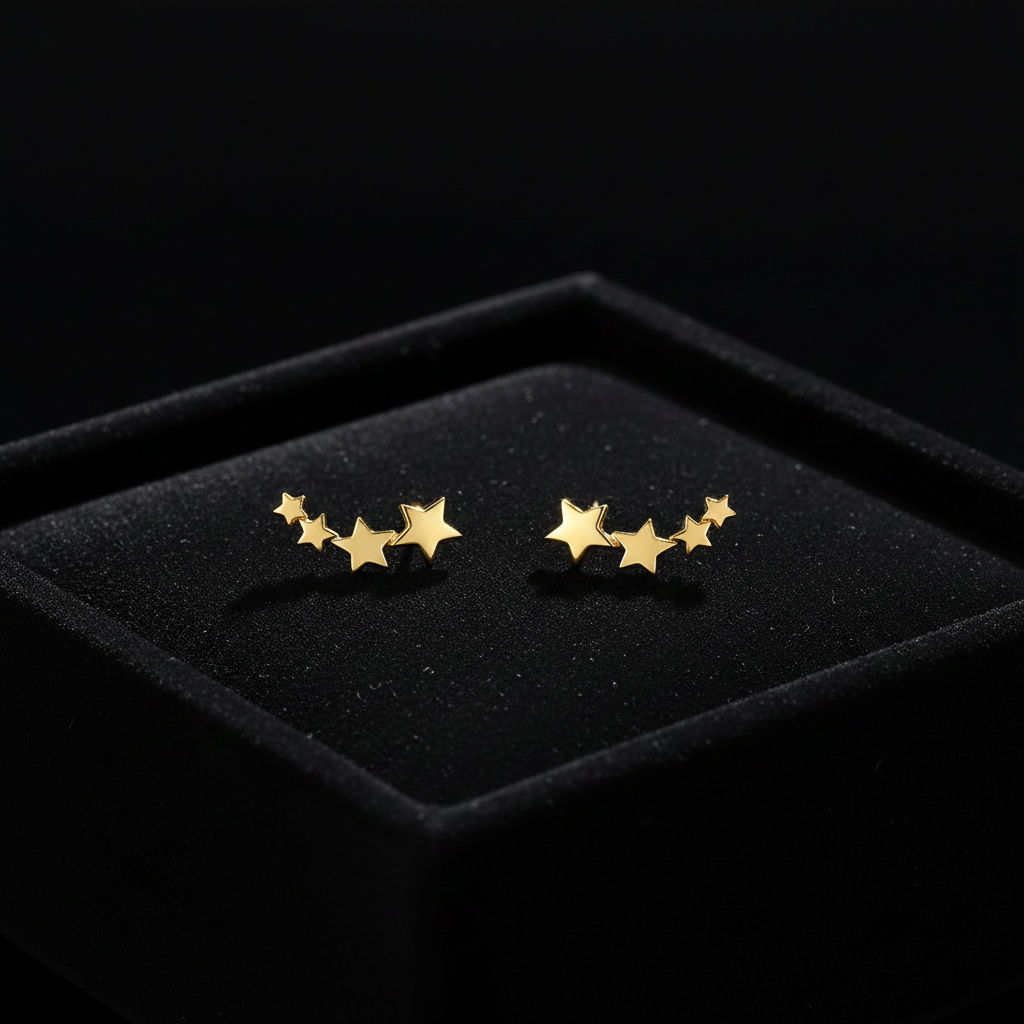 Gold Star Crawler Earrings - black velvet tray