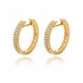Gold Pavé Crystal Hoop Earrings on white background