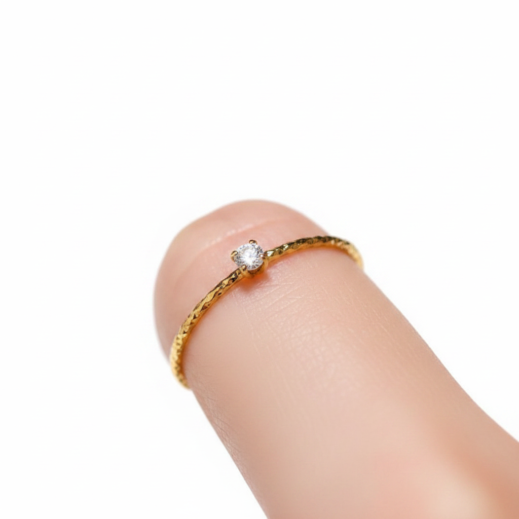 Dainty Gold Solitaire Crystal Ring detail shot