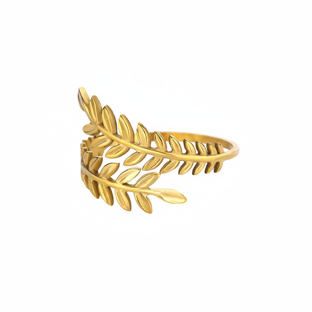 Gold Olive Leaf Wrap Ring - white background