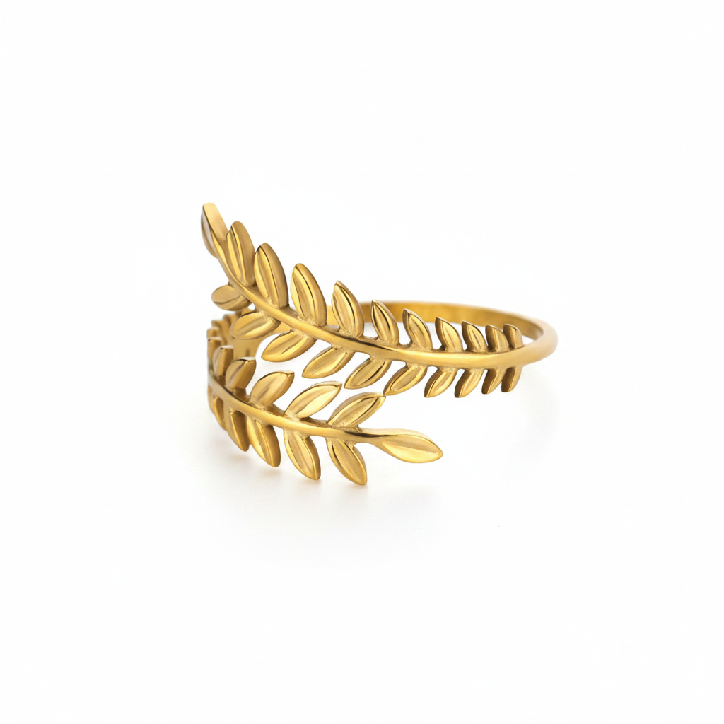 Golden Laurel Wrap Ring - studio shot