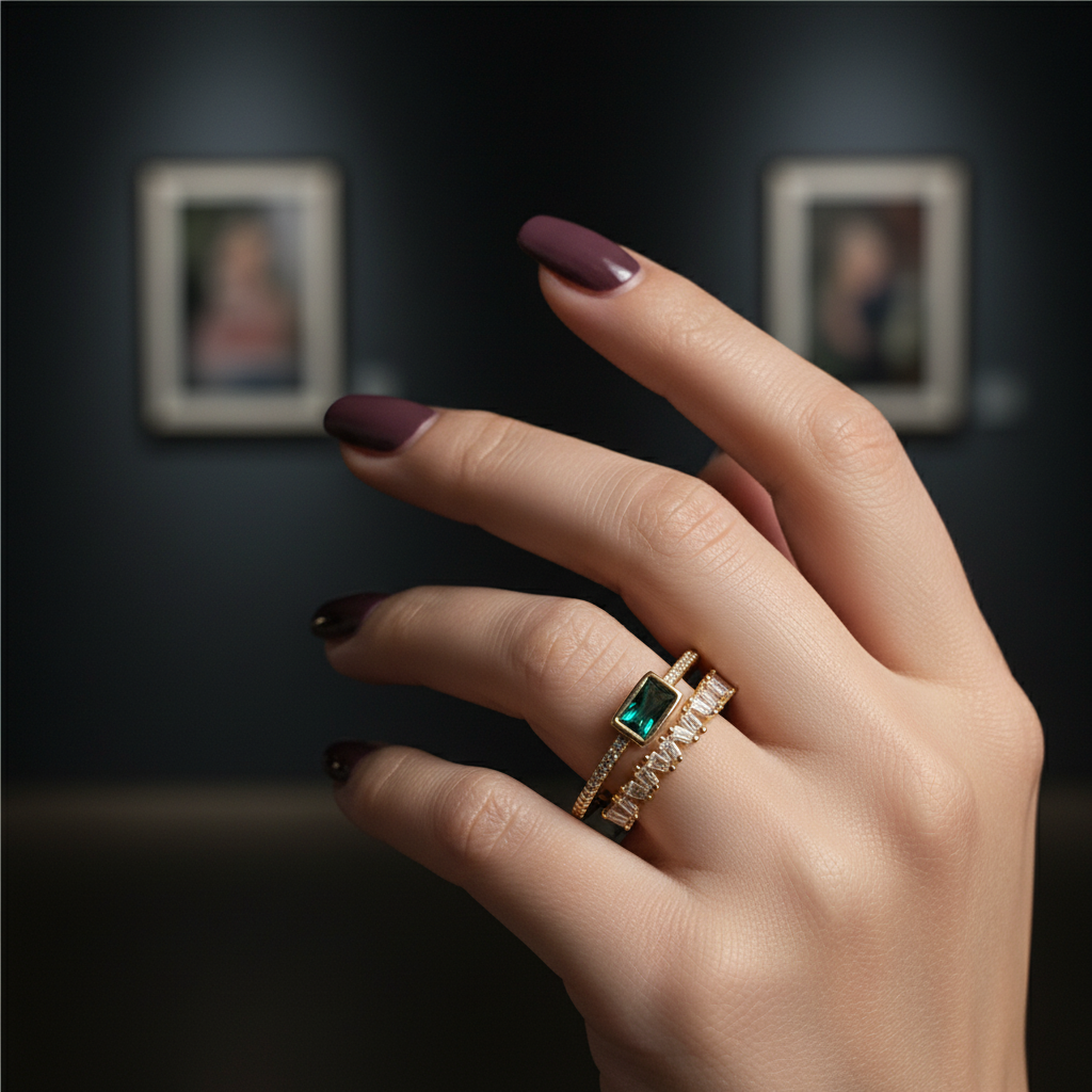 Emerald Crystal Double Band Ring - on hand lifestyle