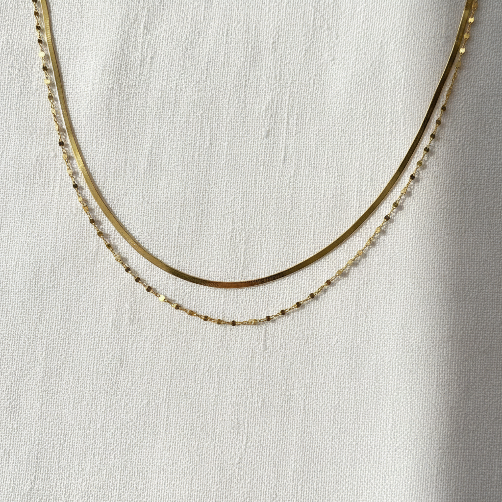 Double Gold Chain Necklace Set - flat lay editorial