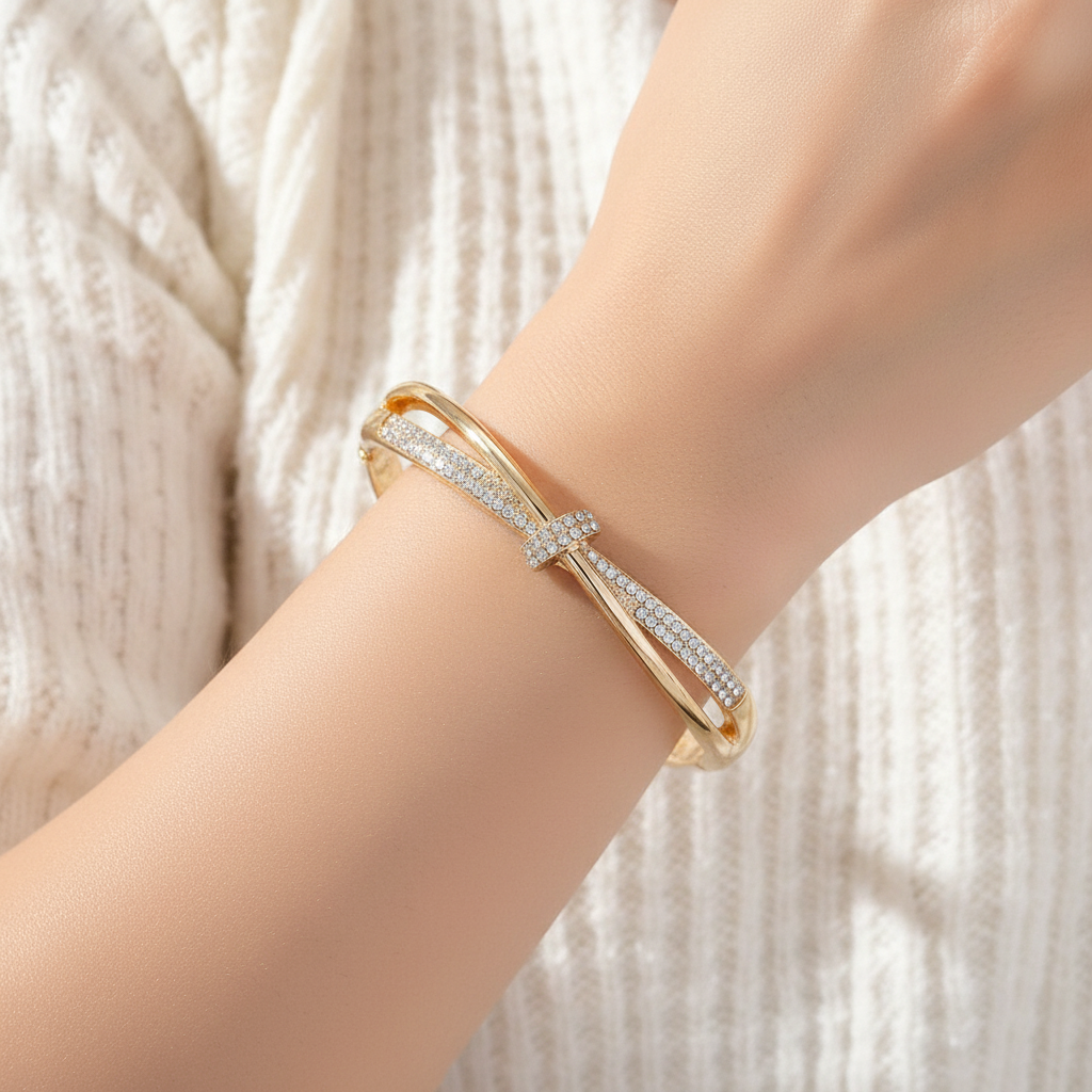 Crystal Crossover Bangle – on-wrist lifestyle shot